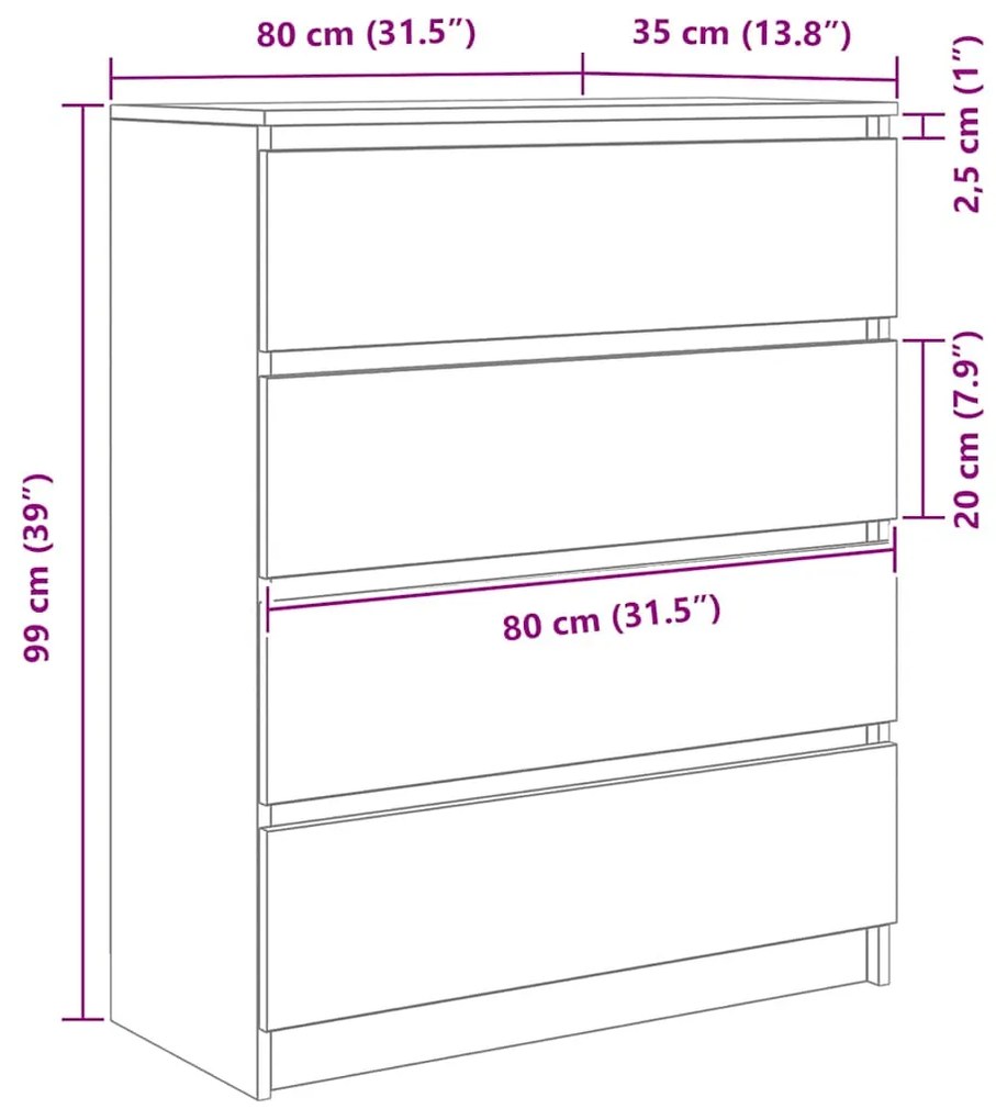 Sideboard Μπετόν Γκρι 80x35x99 cm Κατασκευασμένο ξύλο - Γκρι