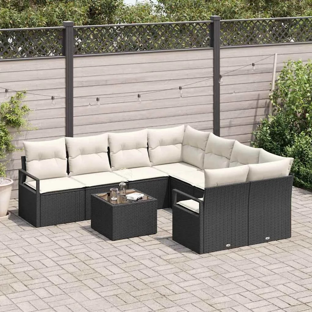 vidaXL Σετ Καναπέ Κήπου 9 pcs Μαύρο, Κρέμα 55 x 55 x 37 εκ