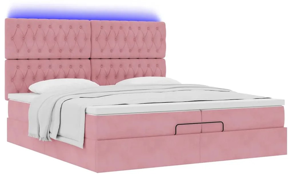 vidaXL Οθωμανικό κρεβάτι με στρώματα & LEDs Ροζ 200x200cm Velvet