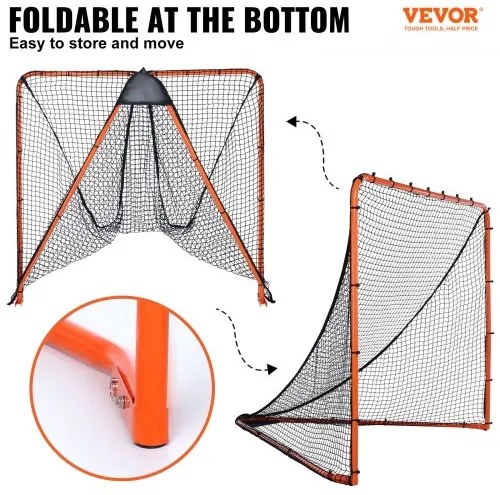 VEVOR Lacrosse Goal, 6&#039; x 6&#039; Lacrosse Net, Folding Portable Backyard Lacrosse Training Equipment, Steel Frame Training Net, Quick &amp; Easy Setup Lacrosse Goal, Perfect for Youth Adult Training, Orange