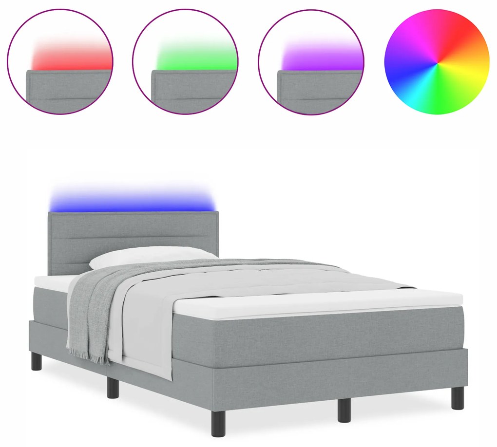 vidaXL Κρεβάτι με Ελατήριο & Στρώμα LED Γκρι 120x190 εκ. Ύφασμα