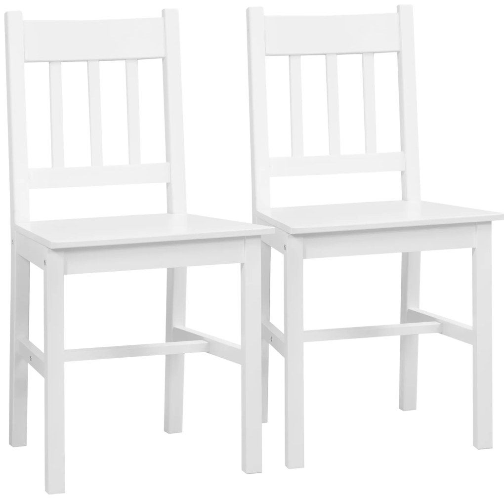 HOMCOM Σετ 2 καρεκλών τραπεζαρίας, καρεκλών κουζίνας, καρεκλών, μασίφ ξύλο, 41 cm x 46,5 cm x 85,5 cm, Λευκό
