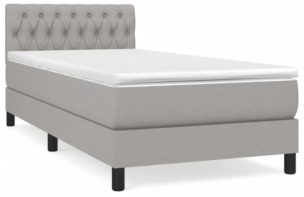 Κρεβάτι Boxspring με Στρώμα Ανοιχτό Γκρι 100x200 εκ. Υφασμάτινο - Γκρι