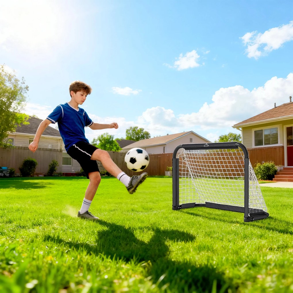 Σετ Τερμάτων Ποδοσφαίρου HOMCOM, 2 αναδιπλούμενα μίνι τέρματα, μεταλλικό πλαίσιο, συμπεριλαμβανομένων εργαλείων, 90 x 36 x 60 εκ., Μαύρο