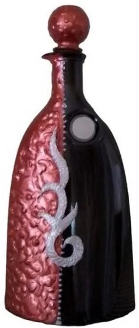 Διακοσμητικό Χειροποίητο Μπουκάλι Γυάλινο Μαύρο-Κεραμιδί-Ασημί 12x2x26εκ. 19958-9