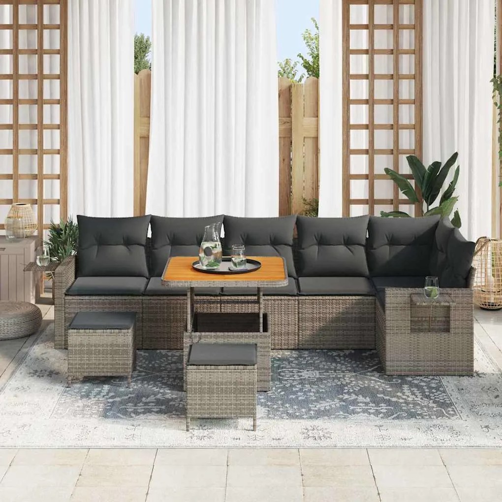 vidaXL Σετ Καναπέ Κήπου 9 pcs Γκρι συνθετικό ρατάν