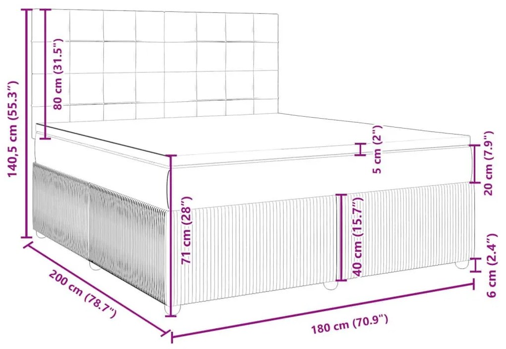 Κρεβάτι Boxspring με Στρώμα Σκούρο Γκρι 180x200 εκ. Βελούδινο - Γκρι