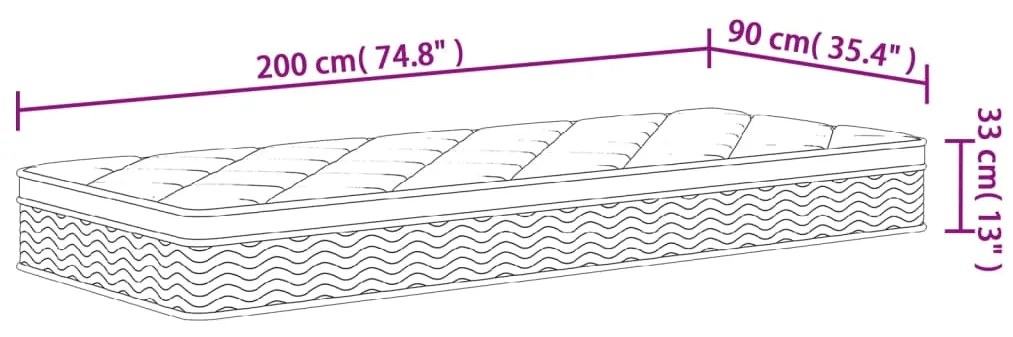 Στρώμα με Pocket Springs Μεσαία Plus Σκληρότητα 90x200 εκ. - Λευκό