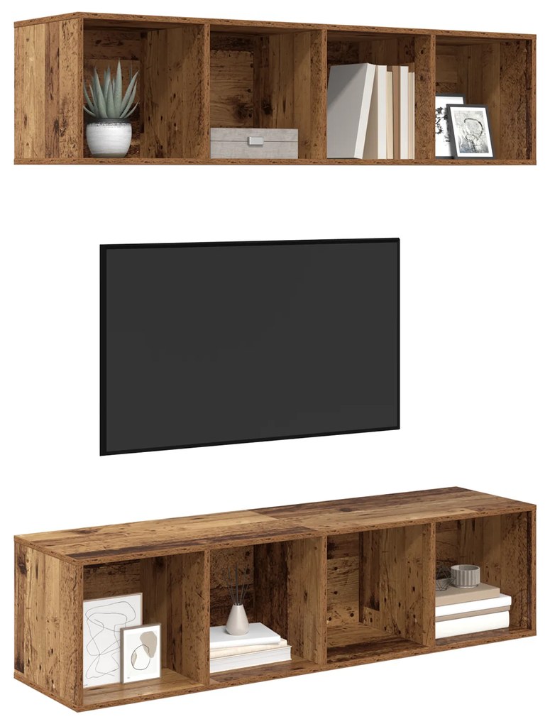 vidaXL Σετ επίπλου τηλεόρασης 2 pcs Παλιό ξύλο 37 x 37 x 142.5 εκ