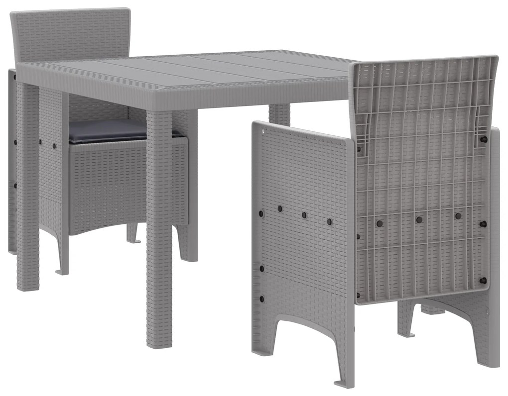 vidaXL Σέτ φαγητού για κήπο 3 pcs Ανοιχτό γκρι Rattan Polt