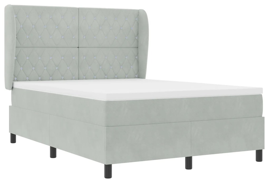 vidaXL Κρεβάτι Box Spring με Στρώμα Ανοιχτό Γκρι 140x200 εκ. Βελούδο