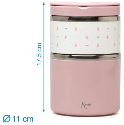 Kiokids Θερμoδοχείο Φαγητού με 2 Θαλάμους Pink 930ml.