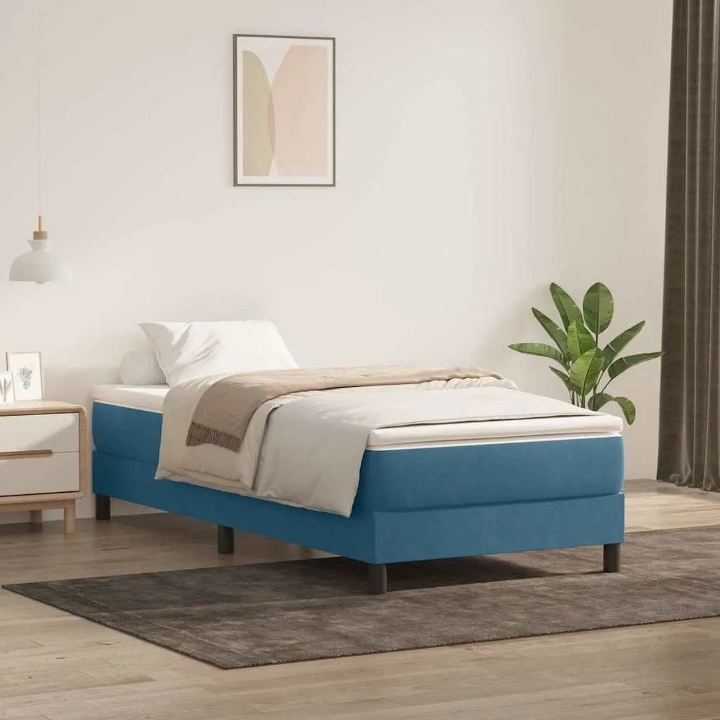 Box Spring Κρεβάτι χωρίς στρώμα Σκούρο μπλε Βελούδινο - Μπλε