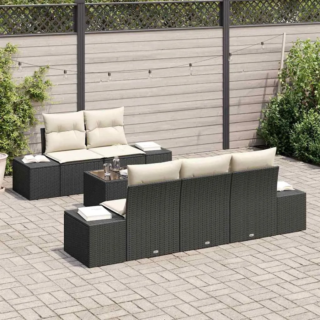 vidaXL Σετ Καναπέ Κήπου με μαξιλάρι 6 pcs Μαύρο, Κρέμα 55 x 55 x 37 εκ