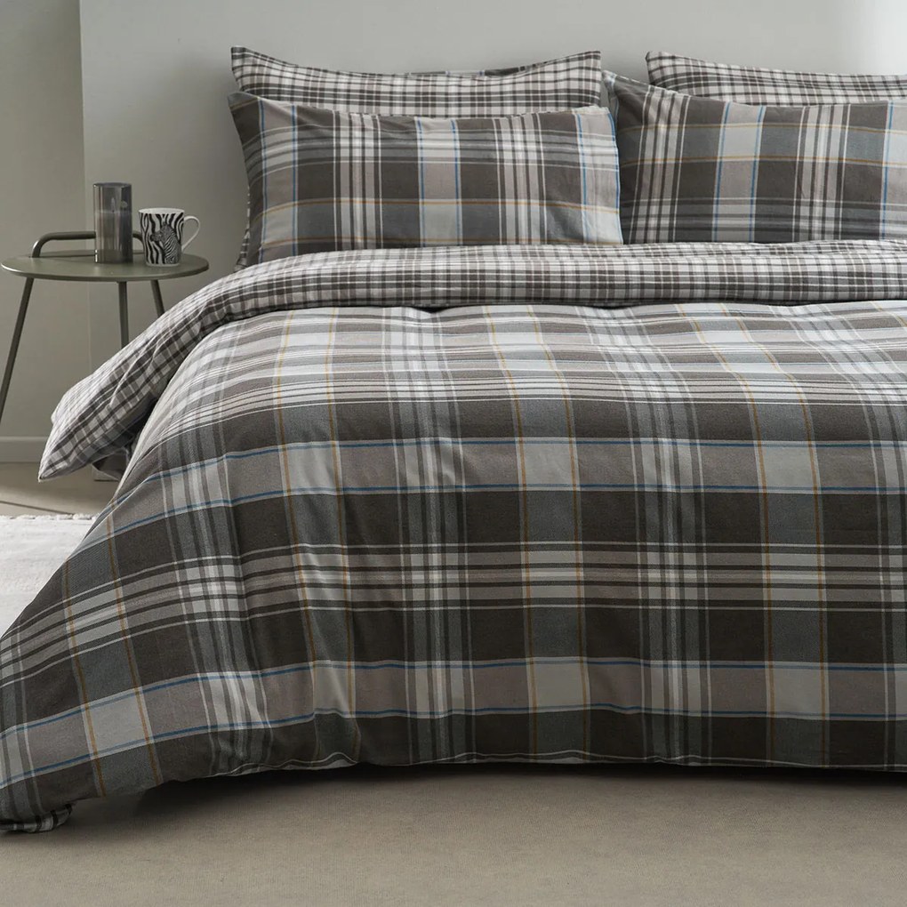 Φανελένια Σεντόνια Μονά (Σετ) Vesta Flannel Oslo 1 Γκρι ΜΕ ΛΑΣΤΙΧΟ 100x200+40