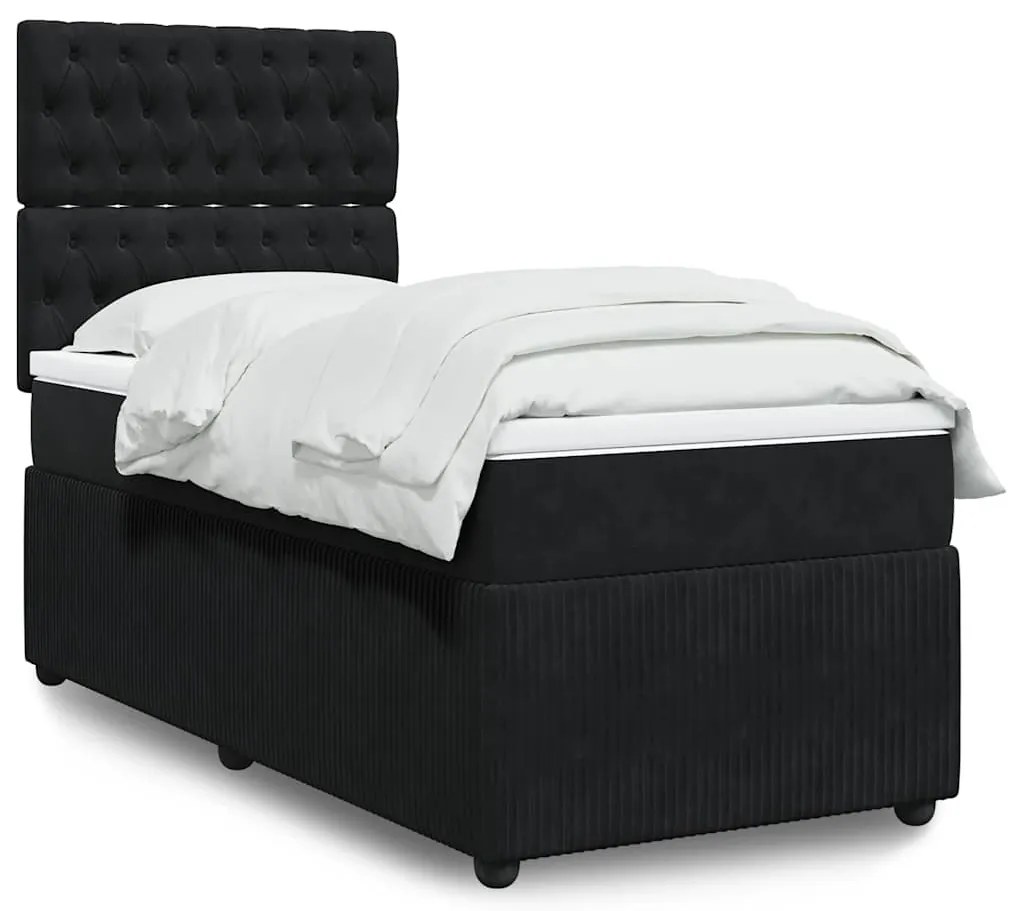 vidaXL Κρεβάτι Boxspring με Στρώμα Μαύρο 90x200 εκ. Βελούδινο