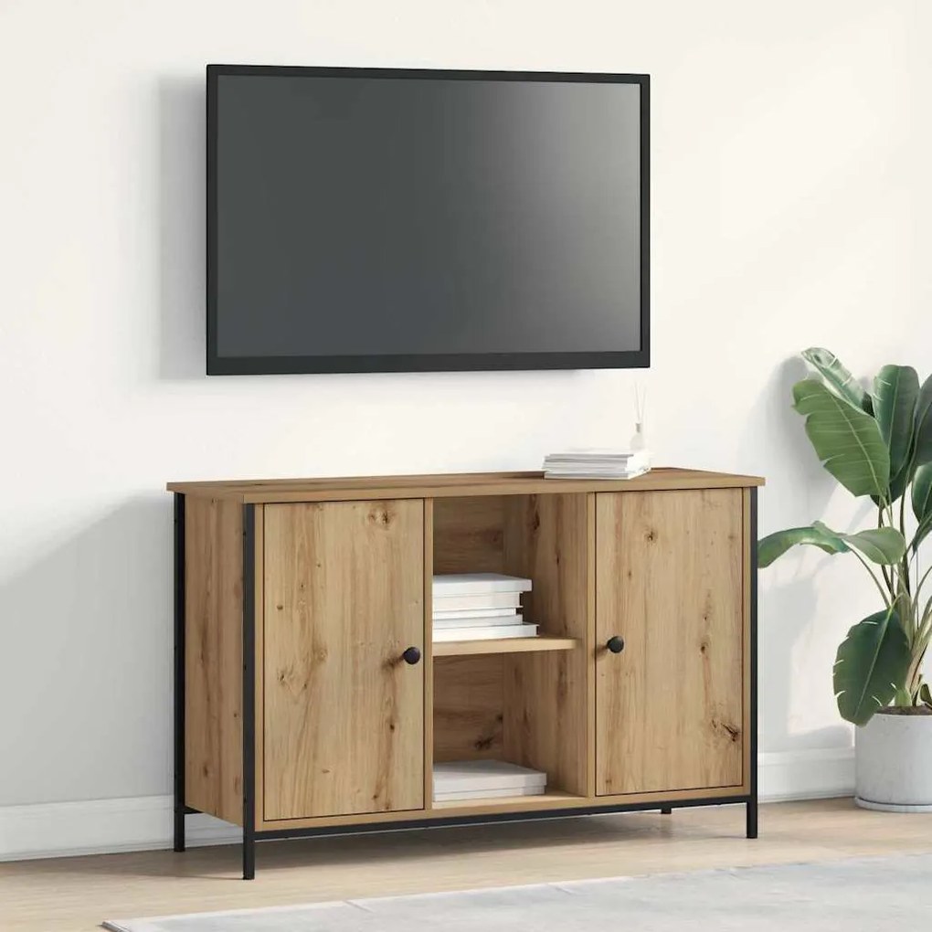 vidaXL Ντουλάπα Τηλεόρασης Μαύρη Δρυς 101x35x65 εκ. Κατασκευασμένο από ξύλο και ατσάλι