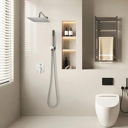 VEVOR Shower Faucet Set 10&quot; Square Rain Shower Head and Hand Set Silver Chrome