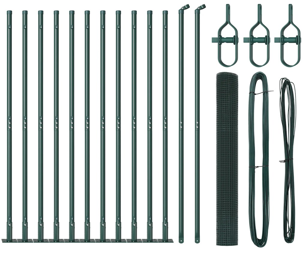 vidaXL Φράχτης Welded Wire με 13 φλαγκάτες πόστα Πράσινος 1.2x25 μ Ατσάλι