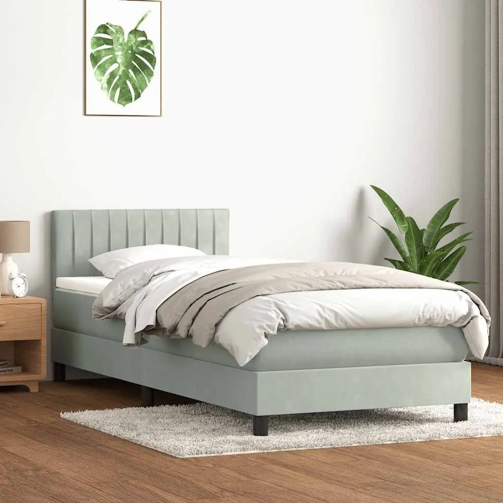 Κρεβάτι Boxspring με Στρώμα Ανοιχτό Γκρι 80x210 εκ. Βελούδινο - Γκρι