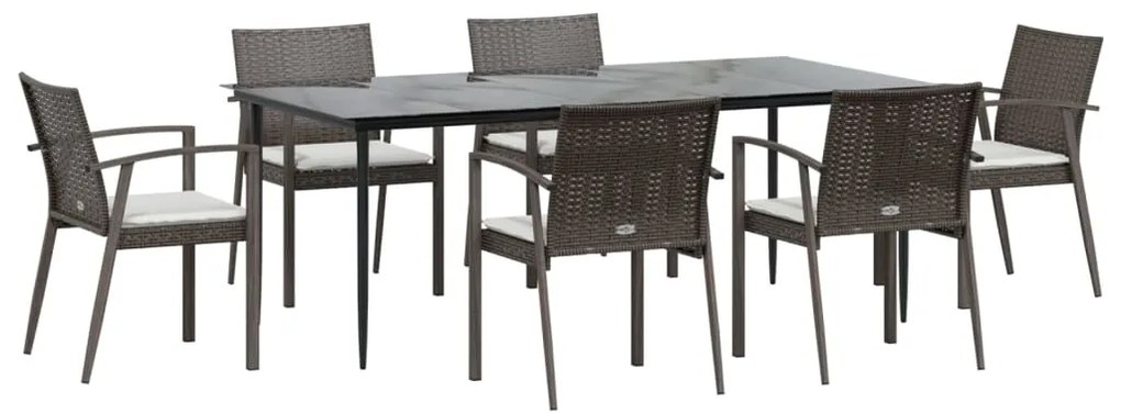 vidaXL Σετ Τραπεζαρίας Κήπου 7 τεμ. Συνθ. Ρατάν / Ατσάλι με Μαξιλάρια