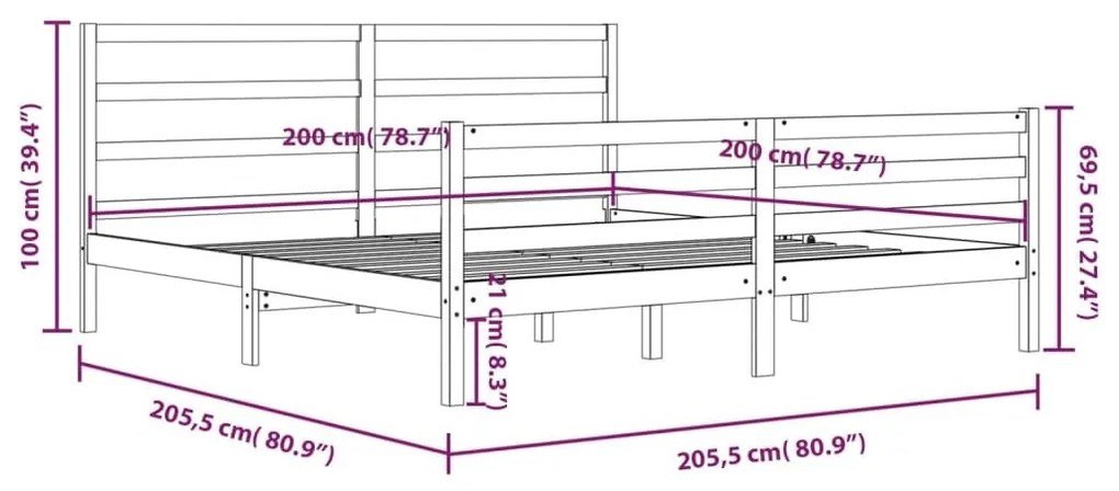 Πλαίσιο Κρεβατιού Γκρι 200 x 200 εκ. από Μασίφ Ξύλο Πεύκου - Γκρι