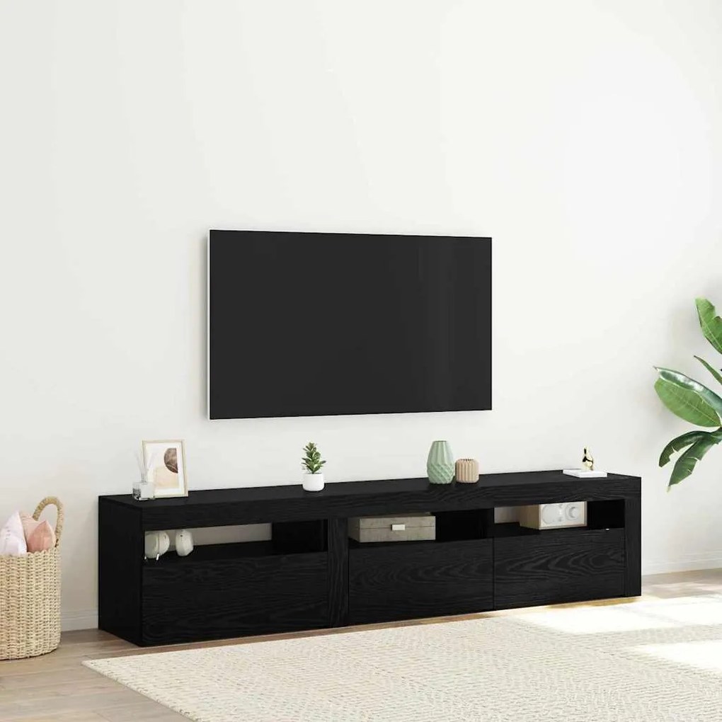 vidaXL Τηλεοπτικές Κάβες 2 τεμ με LED φώτα Μαύρη βελανιδιά Επεξεργασμένο ξύλο
