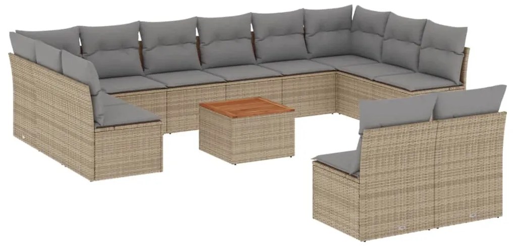 vidaXL Σετ Καναπέ Κήπου 13τεμ Μπεζ Συνθ. Ρατάν με Μαξιλάρια