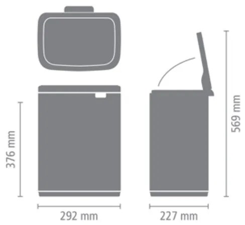 Κάδος απορριμμάτων Brabantia Bo Small 12L, Αθόρυβο και ομαλό άνοιγμα, Αντιολισθητική βάση, Inox