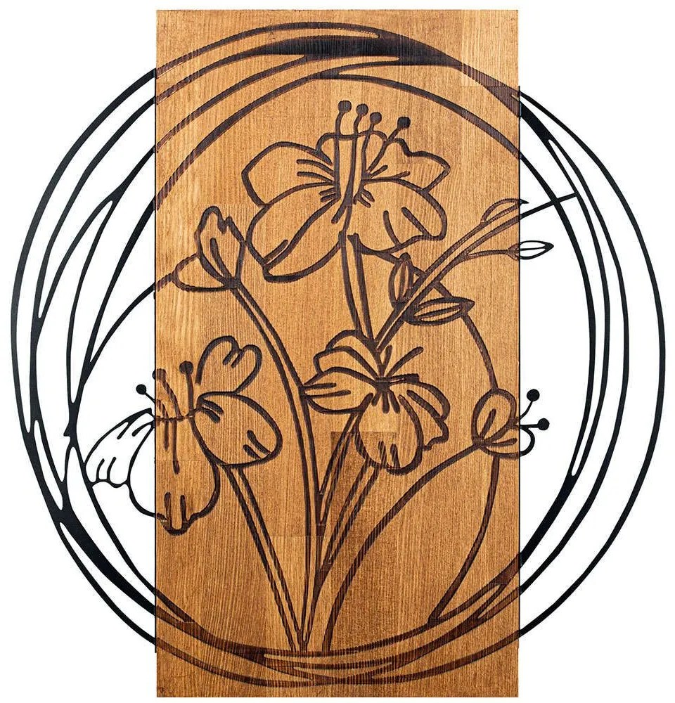 Διακοσμητικό Τοίχου Orchid 279ENZ1849 55x57,5cm Walnut-Black Wallity Μέταλλο,Ξύλο