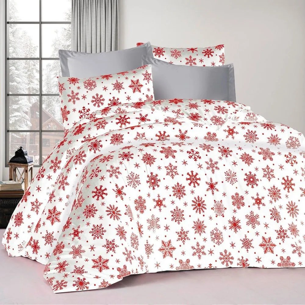 Πάπλωμα Snowflake 462 White-Red DimCol Υπέρδιπλο 220x240cm Βαμβάκι-Πολυέστερ