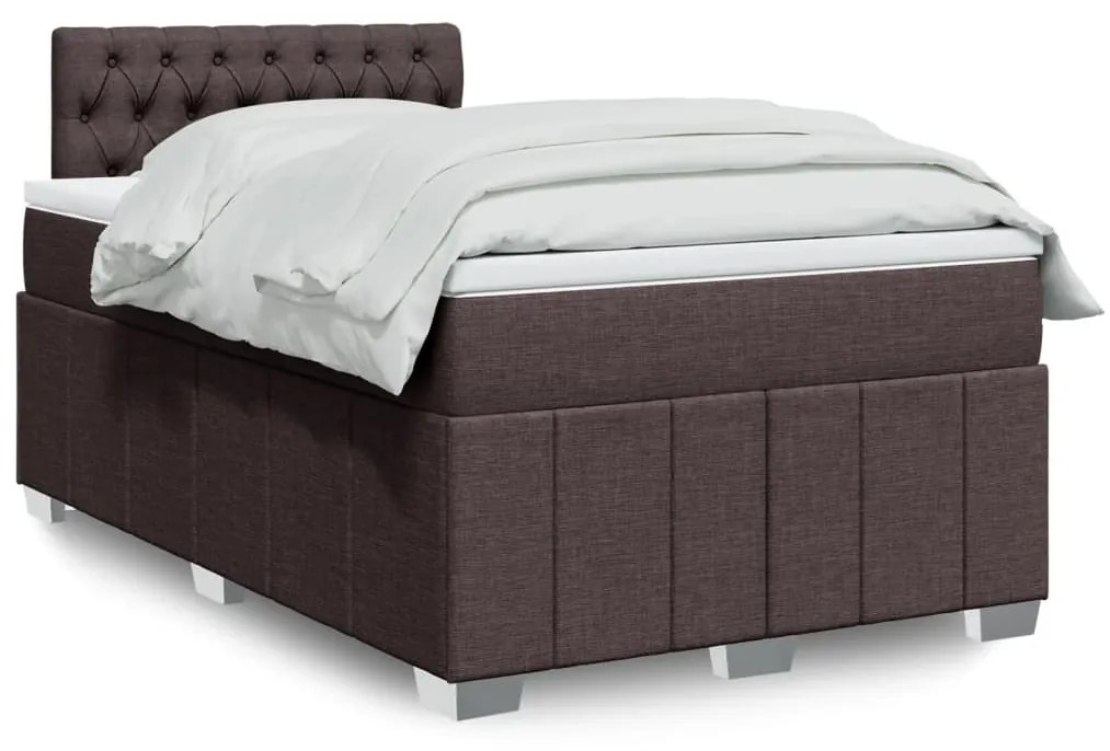 vidaXL Κρεβάτι Boxspring με Στρώμα Σκούρο Καφέ 120x190 εκ Υφασμάτινο