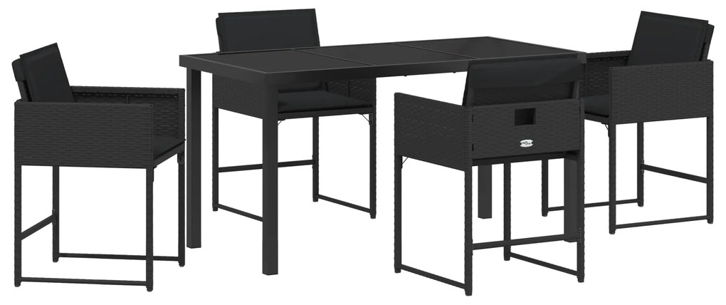 vidaXL Σετ Τραπεζαρίας 5 Τεμαχίων Κήπου με Μαξιλάρια Μαύρο Πολυ Ρατάν