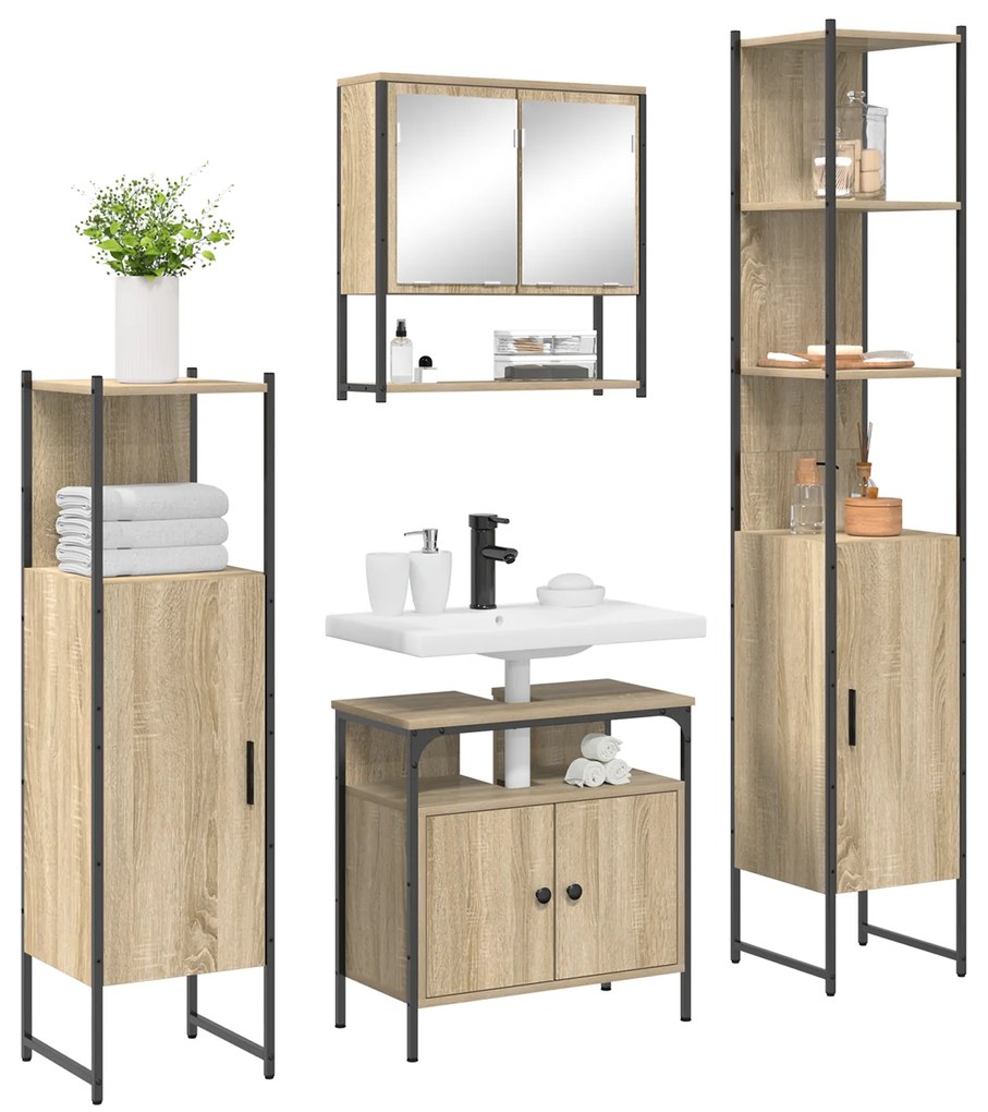vidaXL Σετ Επίπλων Μπάνιου 4 pcs Sonoma Δρυς 33 x 33 x 188,5 εκ.