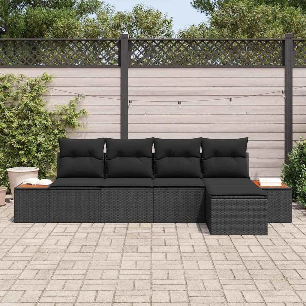 vidaXL Σετ Καναπέ Κήπου 5 pcs Μαύρο 184 x 62 x 85 εκ. Πολυ ράταν