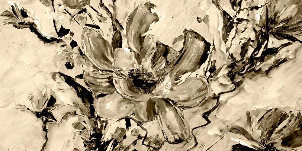 Εικόνα με μοντέρνα ζωγραφισμένα καλοκαιρινά λουλούδια σε σχέδιο σέπια - 120x60