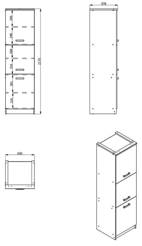 Στήλη Κουζίνας Kent BD 60 Γκρί Δρύς - Λευκό Δρύς 60x58x213 εκ. 60x58x213 εκ.
