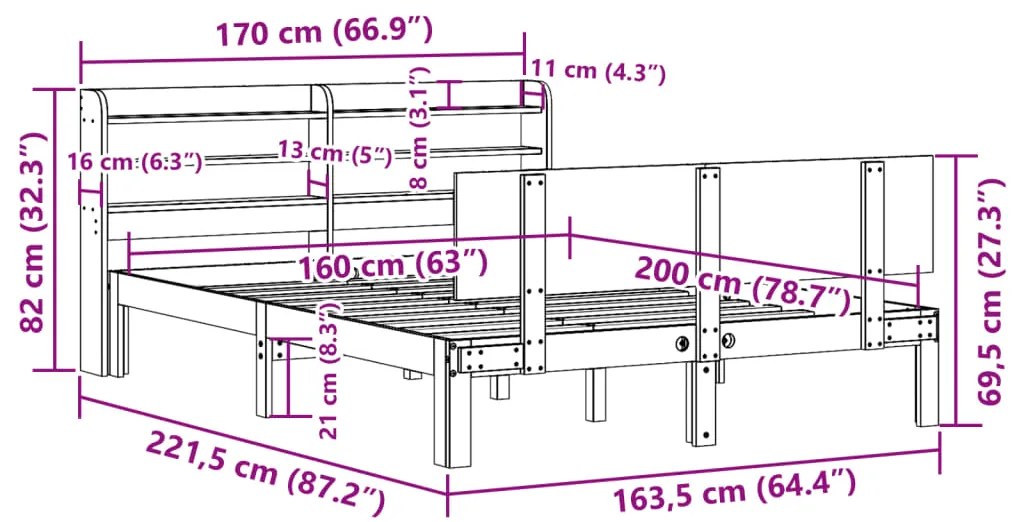 ΠΛΑΙΣΙΟ ΚΡΕΒΑΤΙΟΥ ΜΕ ΚΕΦΑΛΑΡΙ ΛΕΥΚΟ 160X200 ΕΚ. ΑΠΟ ΜΑΣΙΦ ΠΕΥΚΟ 3306832