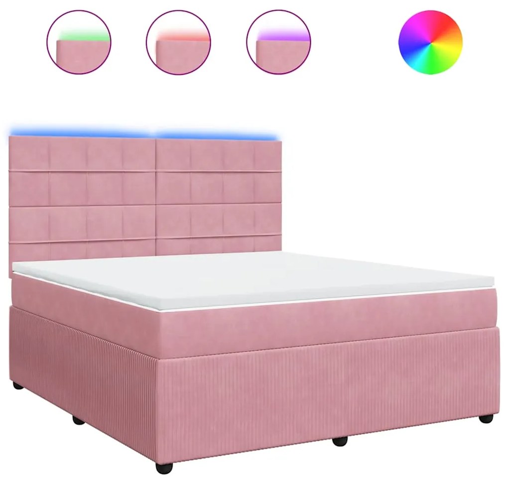 vidaXL Κρεβάτι Boxspring με Στρώμα Ροζ 180x200 εκ. Βελούδινο