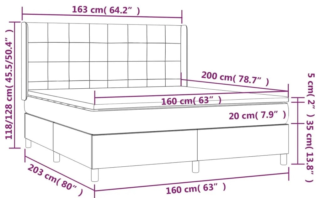 Κρεβάτι Boxspring με Στρώμα Σκούρο Καφέ 160x200 εκ Υφασμάτινο 3131444