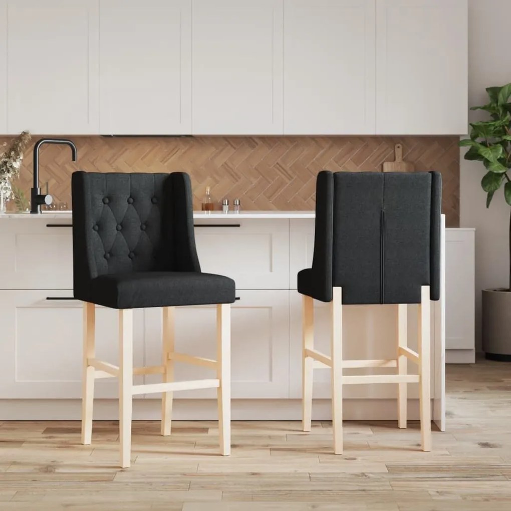 Καρέκλες Μπαρ 2 τεμ. Μασίφ Ξύλο Καουτσουκόδεντρου / Ύφασμα - Μαύρο
