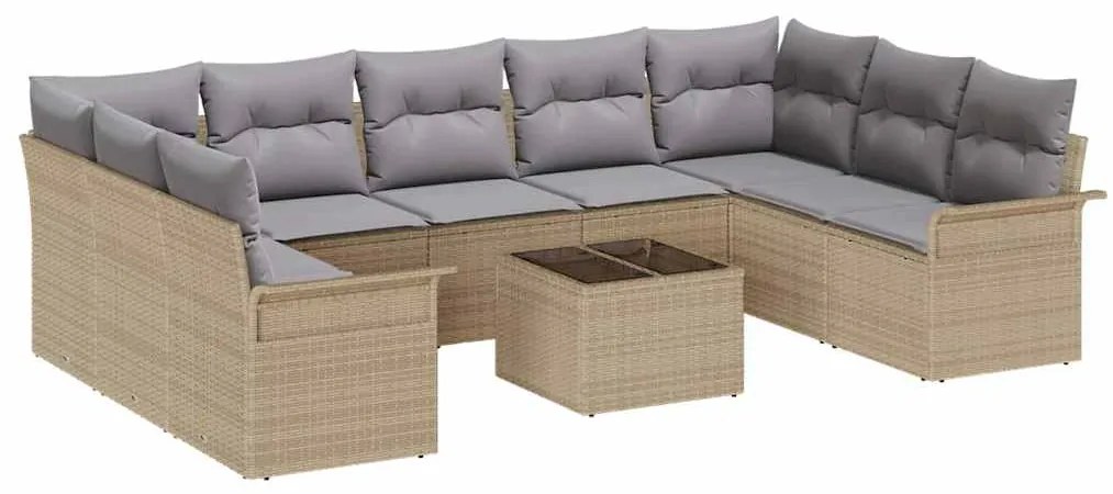 vidaXL Σετ Καναπέ Κήπου με μαξιλάρι 10 pcs Μπεζ Πολυ ράταν
