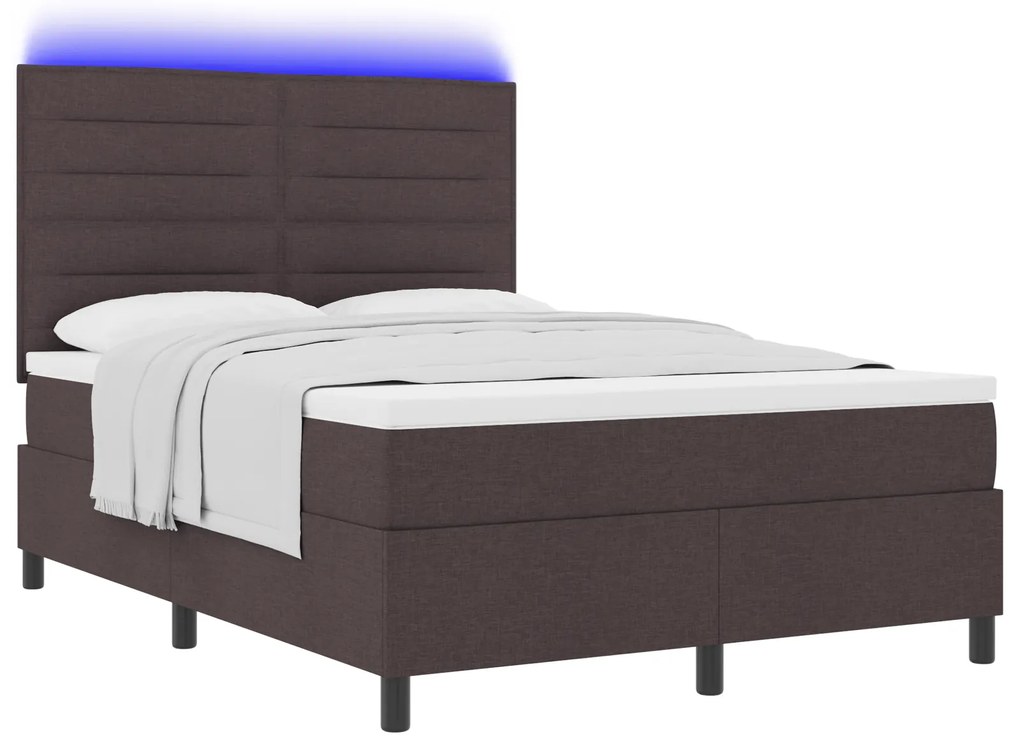 vidaXL Κρεβάτι με ελατήρια και στρώμα & LED σε σκούρο καφέ - 140 x 190 cm