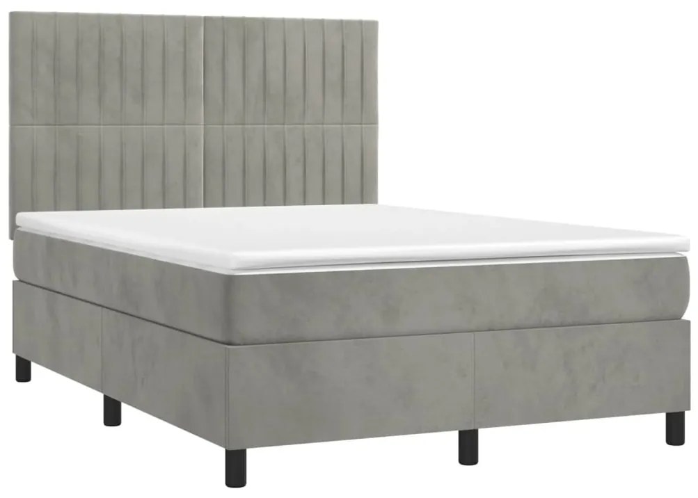 Κρεβάτι Boxspring με Στρώμα Ανοιχτό Γκρι 140x200 εκ. Βελούδινο - Γκρι