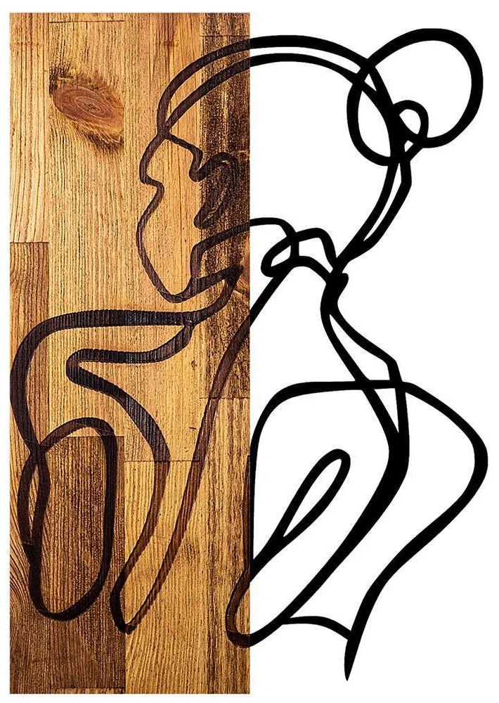 Διακοσμητικό Τοίχου Woman Body 899SKL2213 35x3x50cm Walnut-Black Wallity Μέταλλο,Ξύλο