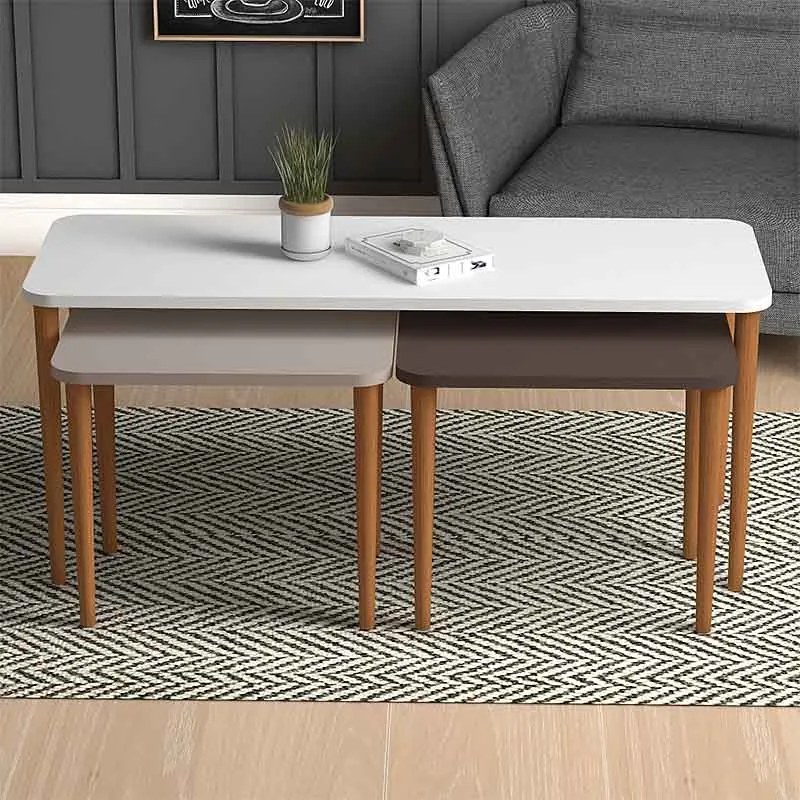 Τραπεζάκι σαλονιού και βοηθητικά τραπεζάκια Omega Megapap χρώμα λευκό - cappuccino - καφέ