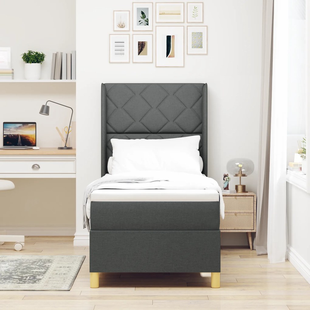 vidaXL Κρεβάτι Box Spring με Στρώμα Σκούρο Γκρι 80x200 εκ. Ύφασμα