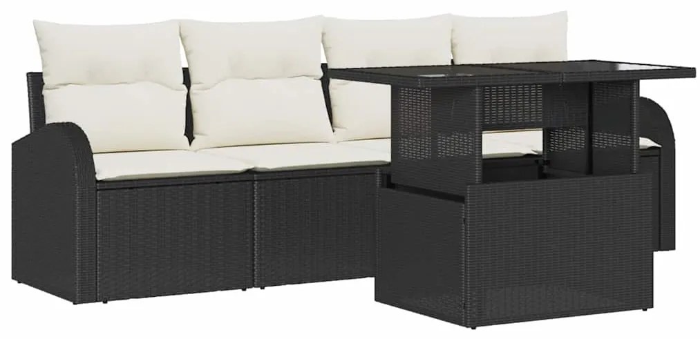 vidaXL Σετ Καναπέ Κήπου με μαξιλάρι με μαξιλάρι 5 pcs Μαύρο Πολυ Ρατάν