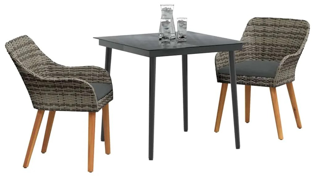 vidaXL Σέτ φαγητού για κήπο με μαξιλάρι 3 pcs Γκρι συνθετικό ρατάν