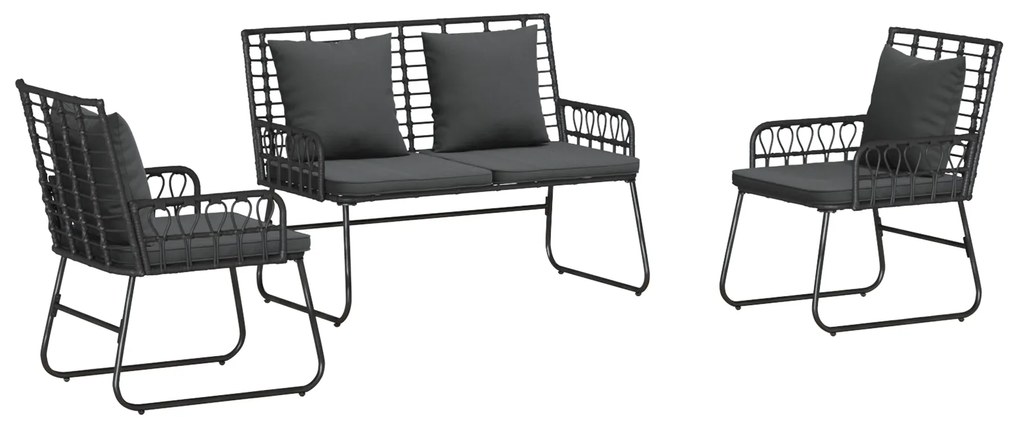 vidaXL Σέτ φαγητού για κήπο 3 pcs Μαύρο, Ανθρακί Πολυ rattan, ατσάλι